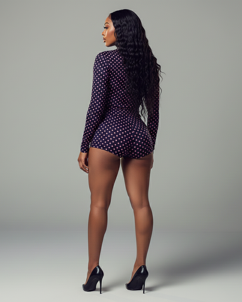 RELYA Polka Dot Zip-up Top & Shorts Set