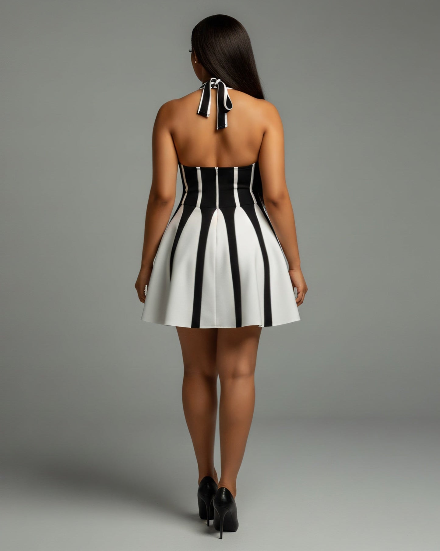 AMARIL Deep V-neck Flare Mini Dress