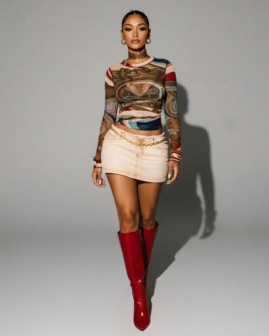 KIERRA Mesh Print Long Sleeve Top