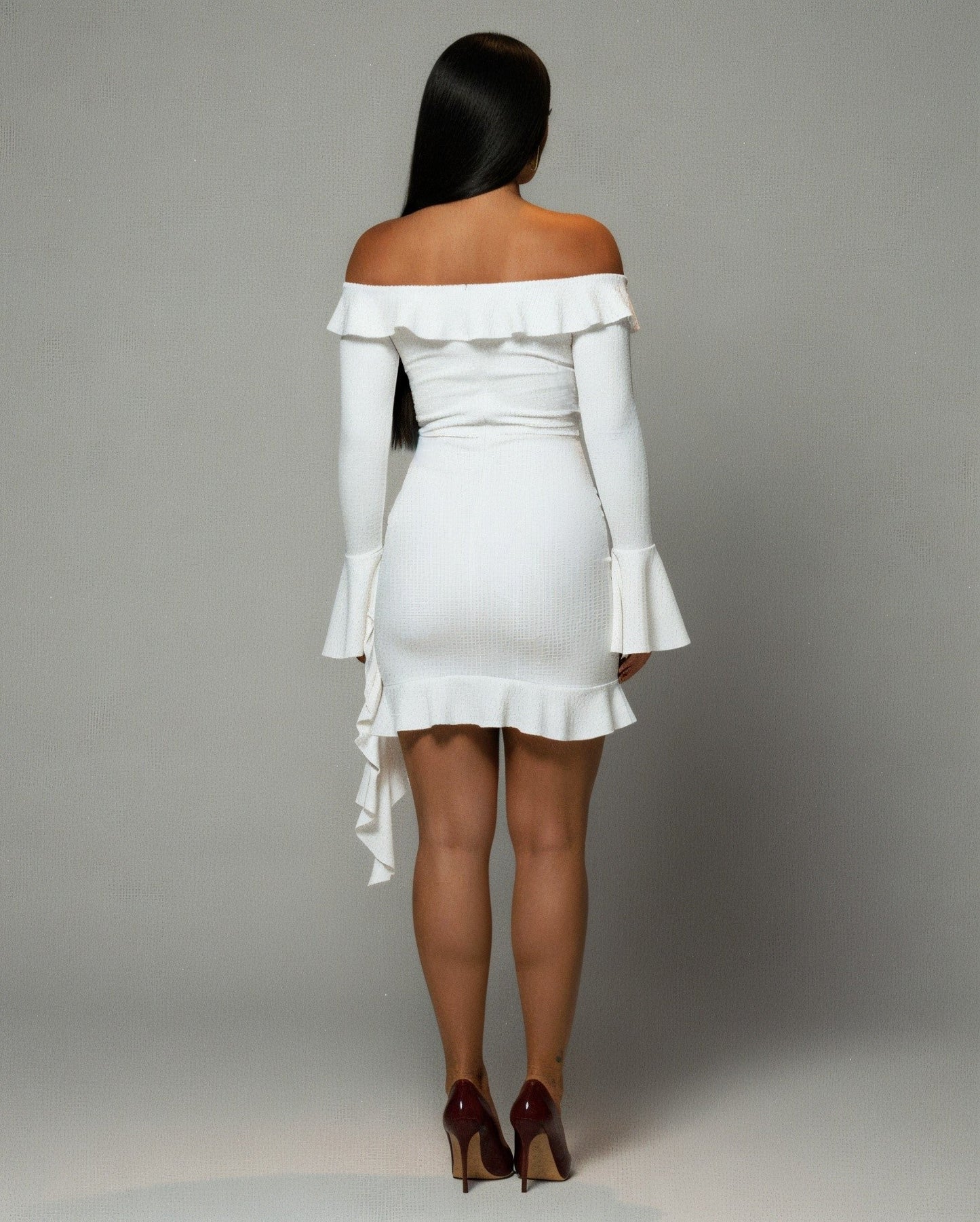 JANINE Ruffled Off Shoulder Mini Dress