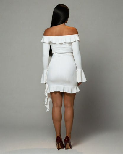 JANINE Ruffled Off Shoulder Mini Dress