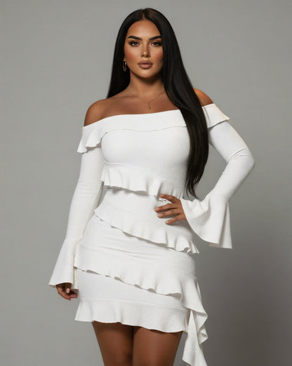 JANINE Ruffled Off Shoulder Mini Dress