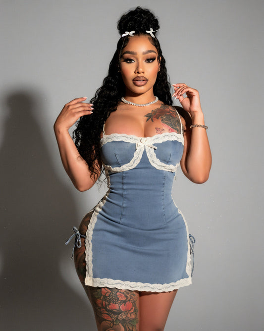 ROSALINA Lace Trim Mini Dress