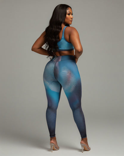 ELAINE Abstract Striped Crop Top & Leggings Set
