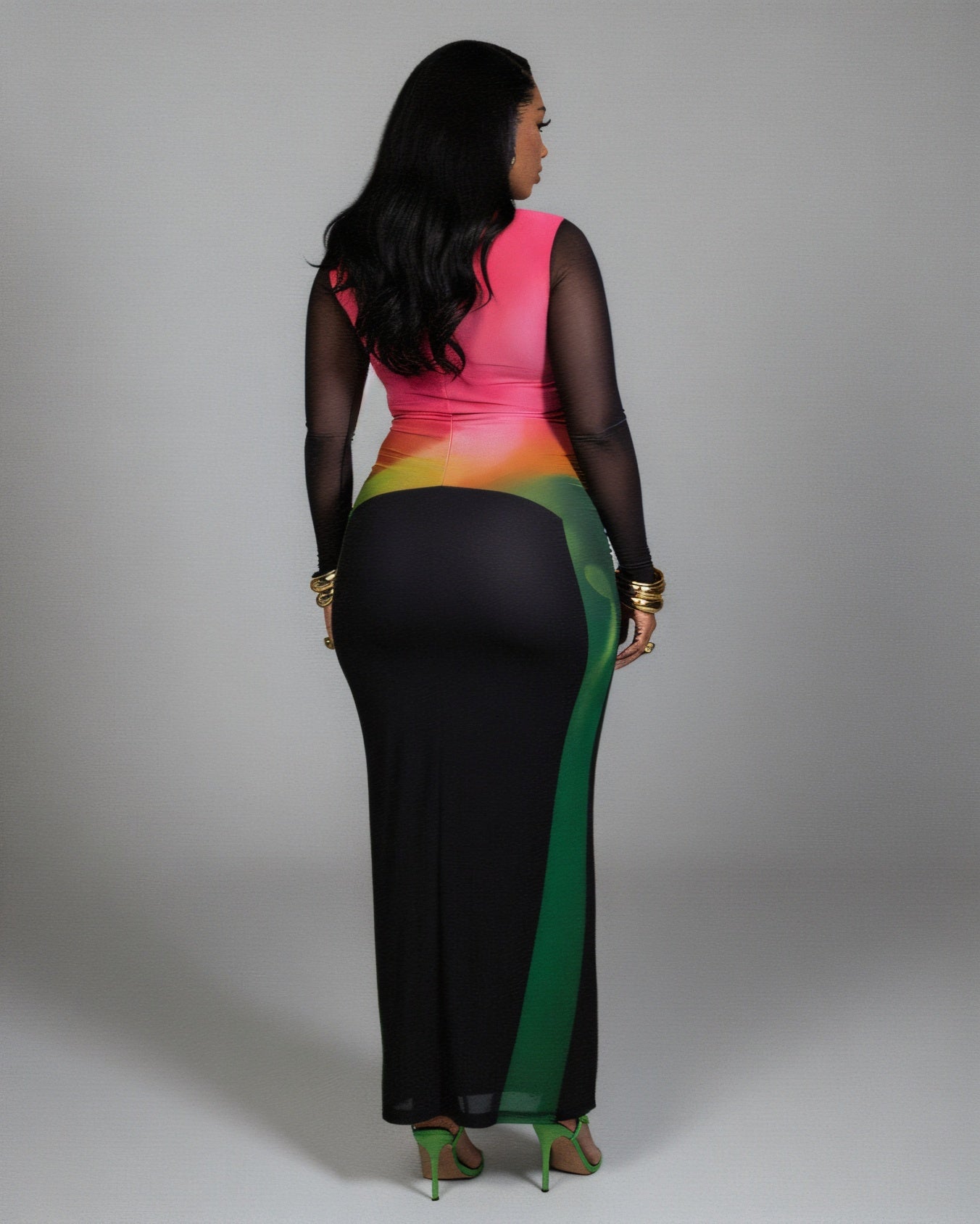 FLEUR Gradient Multi-Color Long Sleeve Maxi Dress