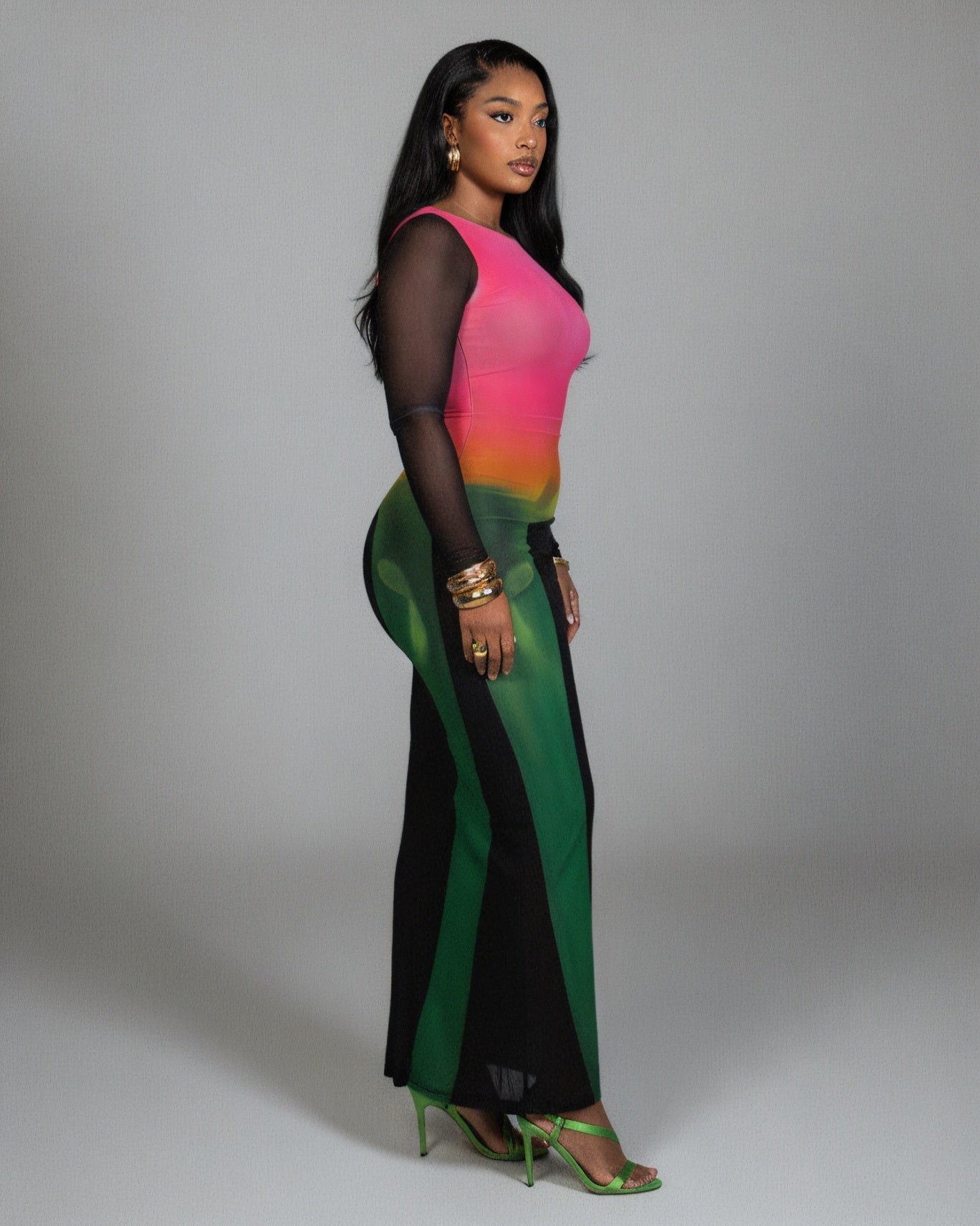 FLEUR Gradient Multi-Color Long Sleeve Maxi Dress