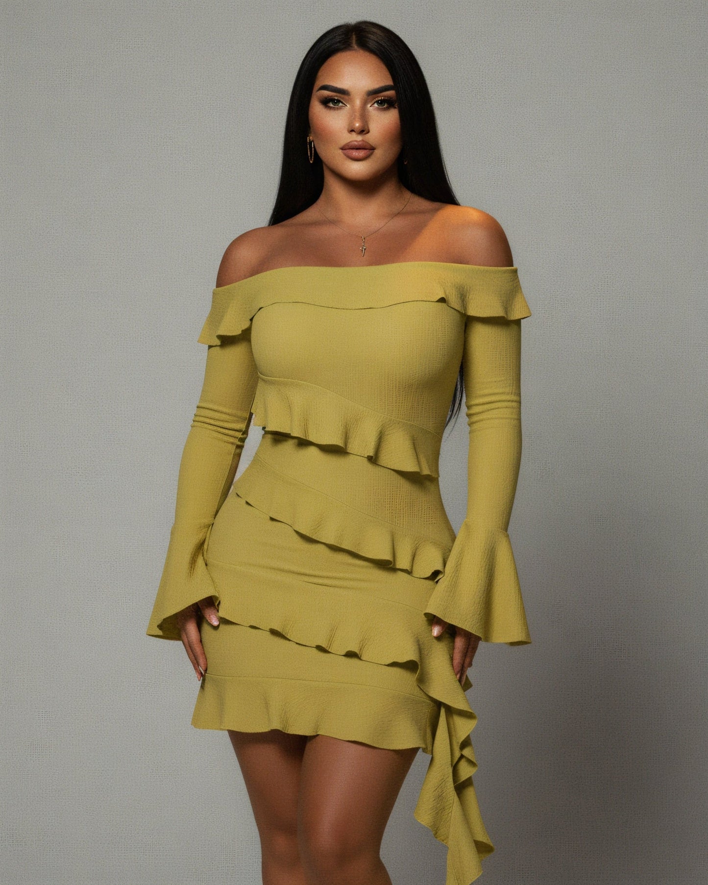 JANINE Ruffled Off Shoulder Mini Dress