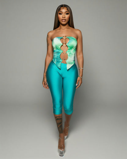 ELLIE Strapless Ring Detail Top & Capri Pants