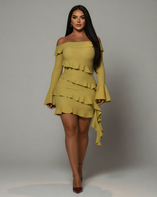 JANINE Ruffled Off Shoulder Mini Dress