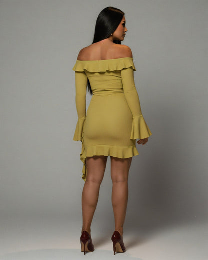 JANINE Ruffled Off Shoulder Mini Dress