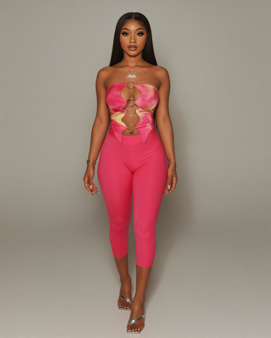 ELLIE Strapless Ring Detail Top & Capri Pants